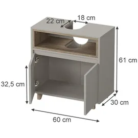 Vicco Waschbeckenunterschrank Elnor 60 x 61 cm Grau