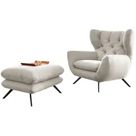 KAWOLA Sessel CHARME Cord 70 x 110 x 80 cm cremeweiß mit Hockerbank