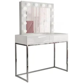 lookway SCHMINKTISCH BLANCO GLAMOUR mit Spiegel und Beleuchtung Weiß Hochglanz PUSH OPEN