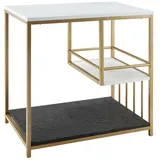 Costway - 3 Ebenen Marmoroptik, Couchtisch Holz Mit Goldfarbenem Metallgestell, Dekotisch Modern, Für Wohnzimmer Und Schlafzimmer, Weiss Und Schwarz, 60 X 40 X 60,5cm