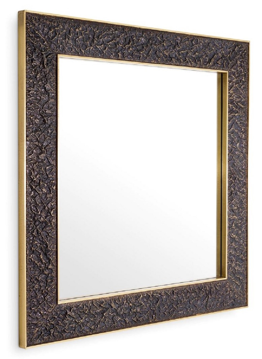 Casa Padrino Luxus Wandspiegel Bronze / Antik Messing 100 x 3,5 x H. 100 cm - Quadratischer Spiegel - Wohnzimmer Spiegel - Schlafzimmer Spiegel - Garderoben Spiegel - Luxus Möbel - Luxus Interior