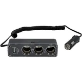 CARTREND 10459 Ladesteckdose 3-Port für 12V, USB Ausgang zum Aufladen verschiedener Geräte 2 m, schwarz