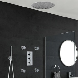 Dusch-Thermostat mit Umleiter, 400mm Decken-Duschkopf, Massagedüsen und Handbrause, Chrom - Como, von Hudson Reed