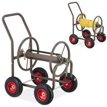 Relaxdays Schlauchwagen 4 Räder Braun/Rot/Schwarz