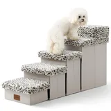 COZY KISS Haustiertreppe für Kleine Hunde mit Stauraum, Hundetreppe Faltbare für Hochbett, Hunde Treppe Hunderampe mit Rutschfestem Boden, Lecksichere, Bis Zu 80kg, 33x101x54cm, 5 Stufen, Leopard