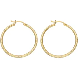Paar Creolen VIVANCE "diamantiert", gelb (gelbgold 375), Ohrringe, Damen, Gelbgold 375, diamantiert