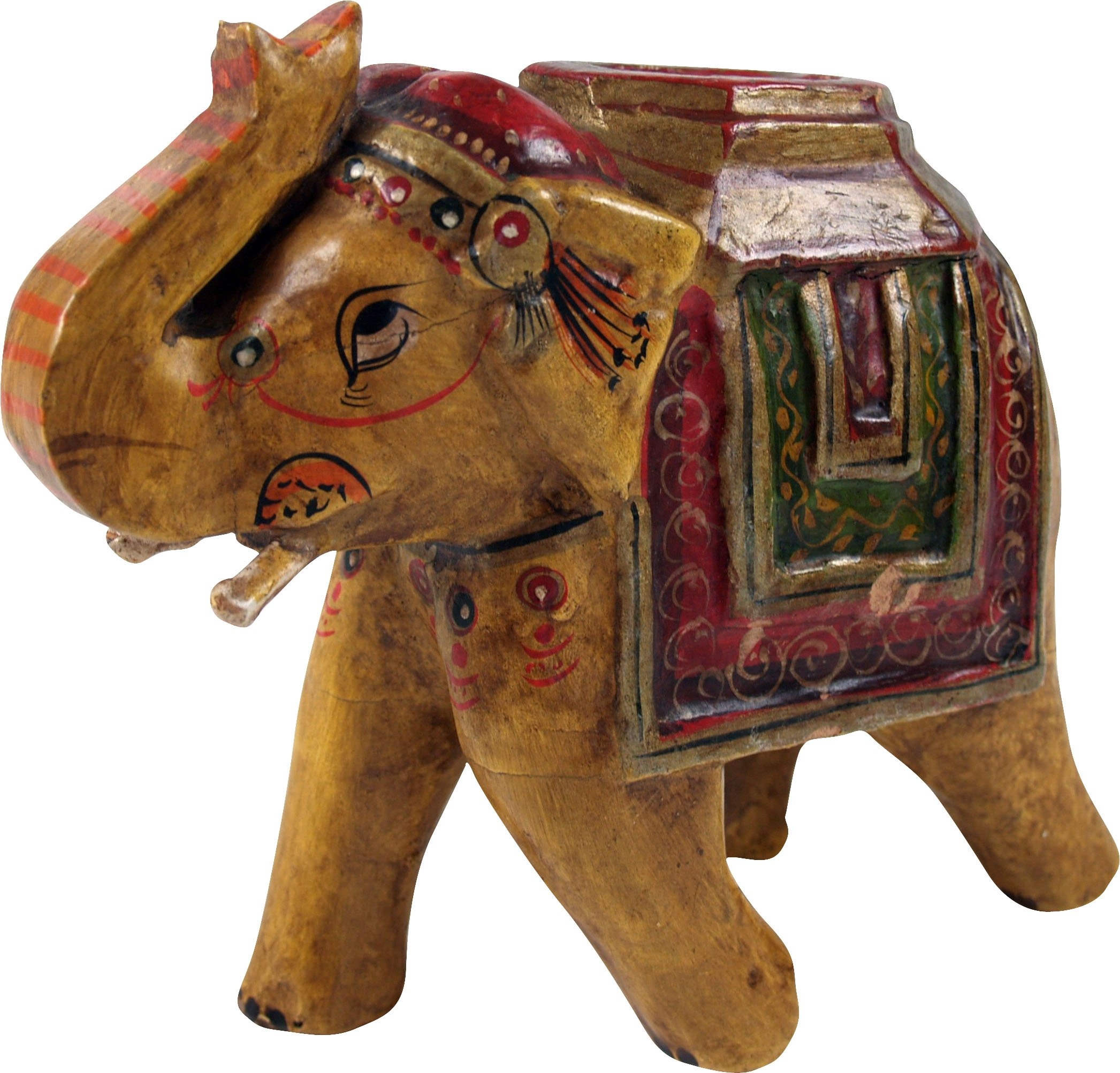 GURU SHOP Deko Elefant aus Indien, Bemalter Indischer Holzelefant, Skulptur Elefant, Gelb, Farbe: Gelb, 15x18x8 cm, Tierfiguren