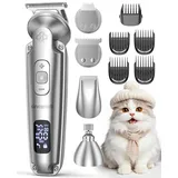 Oneisall 4-in-1 Leise Schermaschine Katze Hund, Hundeschermaschine Haarschneidemaschine Profi, Pfotentrimmer für Hunde Katzen, Hunderasierer IPX7 Wasserdicht, 2000mAh Wiederaufladbar