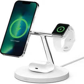 Belkin BoostCharge Pro 3-in-1 Ladegerät mit MagSafe (15 W), Wireless Charger, Weiss