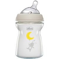 Chicco Natural Feeling Anti-Kolik Babyflasche für 0+ Monate, 250 ml, mit Weichem Silikonsauger und Doppelventil, Natürliches und Instinktives Gefühl beim Saugen, Glasflasche