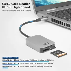 Act USB-C Kartenlesegerät für SD und Micro-SD, SD 4.0 UHS-II