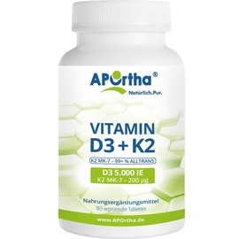 APOrtha Deutschland GmbH Vitamin D3 5.000 IE + Natto Vitamin K2 MK-7 200 µg veg Tabletten 365 St.