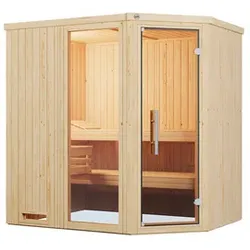 WEKA Ecksauna »VARBERG 1«, 4 Personen, inkl. 5,4 kW Ofen mit integrierter Steuerung - braun