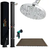 CCLIFE Solardusche mit Bodenplatte und Handbrause 35L Solar Gartendusche Pooldusche Regendusche Außendusche Garten Brause warmes Wasser