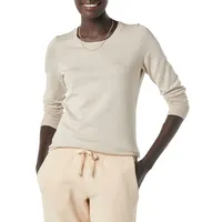 Amazon Essentials Damen Leichter, Langärmeliger Pullover Mit Rundhalsausschnitt (Erhältlich in Übergröße), Haferbeige Meliert, XS