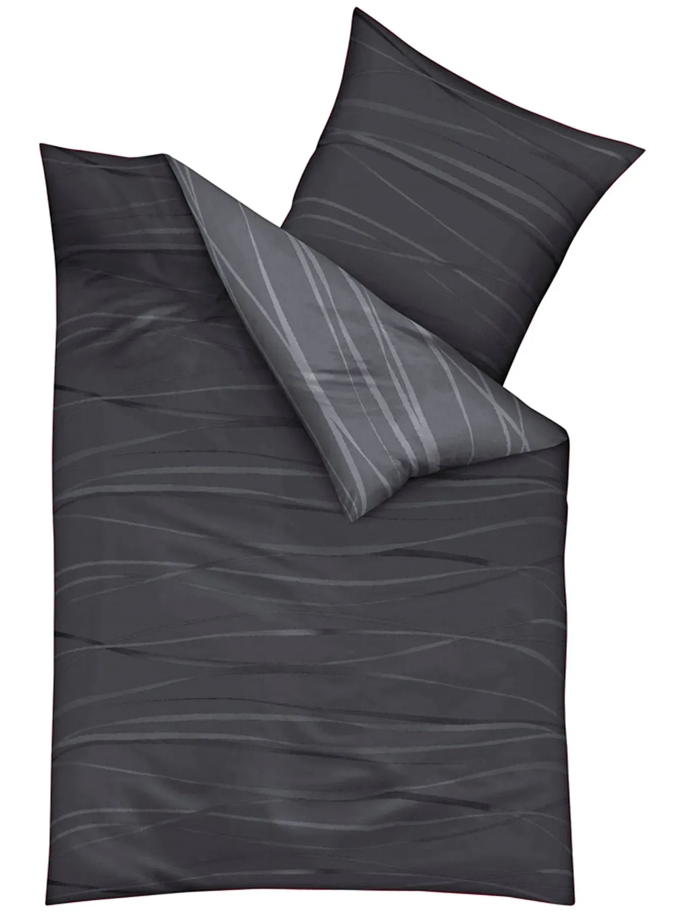 Bettwäsche KAEPPEL Gr. 7, grau (grau, anthrazit), B/L: 200cm x 200cm, Mako-Satin, B/L: 80cm x 80cm & 80cm x 80cm, 2 Stk., Mako-Satin, 100% Baumwolle, Bettwäsche, Bettwäsche