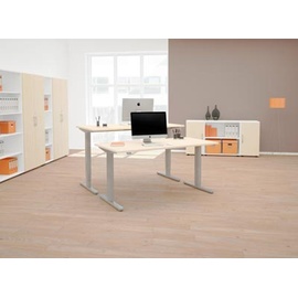 geramöbel Flex elektrisch höhenverstellbarer Schreibtisch buche rechteckig, T-Fuß-Gestell silber 160,0 x 80,0 cm