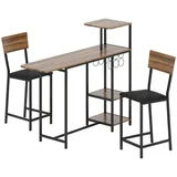 Homcom Bartisch mit Barhocker Set 3-tlg. klappbar 75 x 120 x 75 cm Braun
