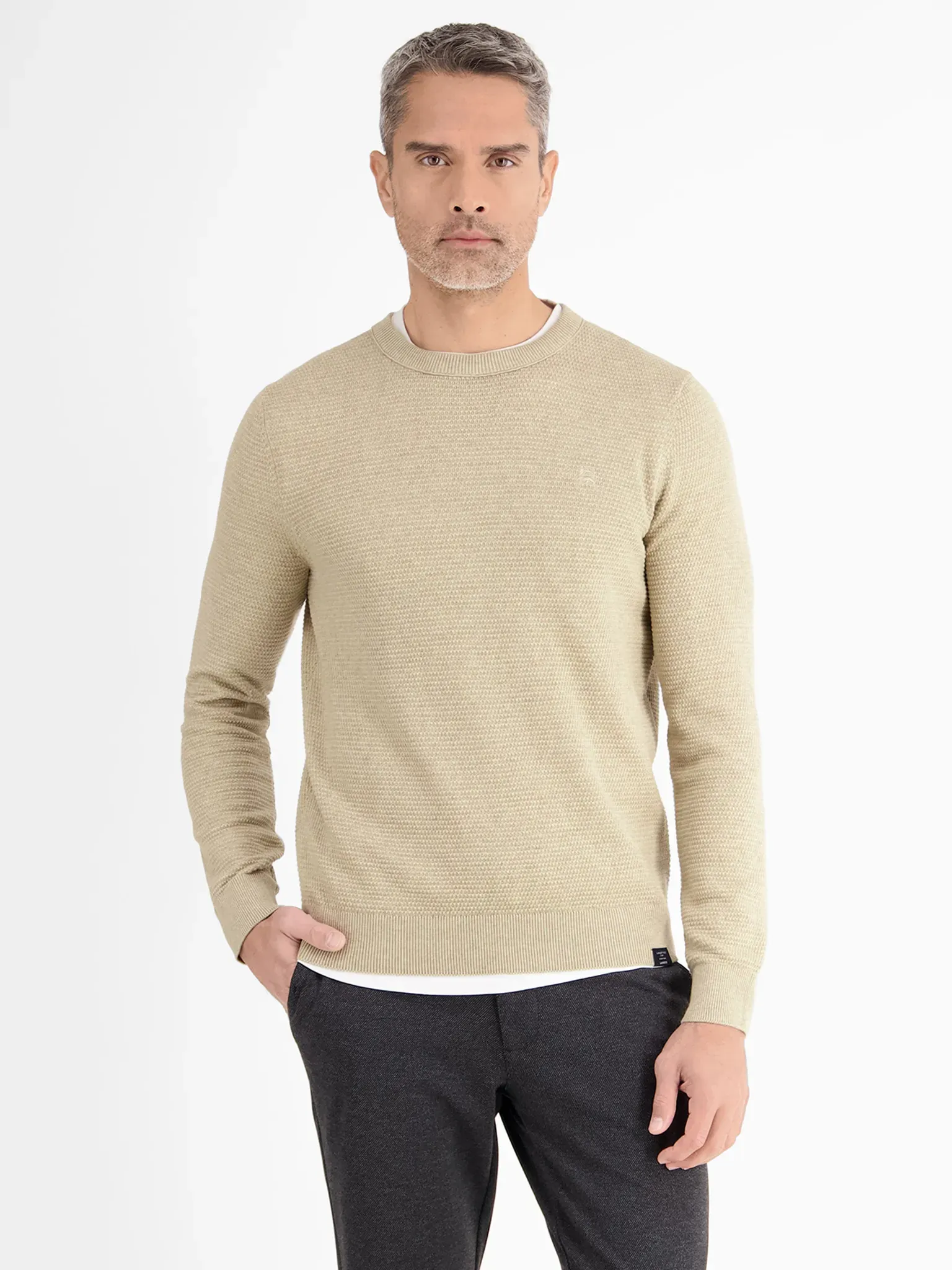 Rundhals-Strickpullover aus nachhaltig produzierter Baumwolle - Tender Beige Melange - XXXL