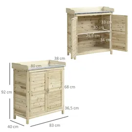 Outsunny Gartenschrank Holz Geräteschrank Schrank mit 2 Einlegeböden Natur 83 x 40 x 92 cm