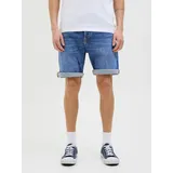 JACK & JONES "JJIORIGINAL mit stylischem Aufschlag und Knopf", Herren, Gr. L, N-Gr, blau denim pack:am 365, Web, Obermaterial: 98% Baumwolle, 2% Elasthan, unifarben, regular fit kniefrei, Hosen Shorts, mit stylischem Aufschlag