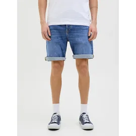 JACK & JONES "JJIORIGINAL mit stylischem Aufschlag und Knopf", Herren, Gr. L, N-Gr, blau denim pack:am 365, Web, Obermaterial: 98% Baumwolle, 2% Elasthan, unifarben, regular fit kniefrei, Hosen Shorts, mit stylischem Aufschlag