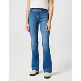 Wrangler Bootcut-Jeans "Flare", Damen, Gr. 31, Länge 30, blau (raven), Denim/Jeans, Obermaterial: 80% Baumwolle, 18% Polyester, 2% Elasthan, unifarben, ausgestellt lang, Jeans, im Retro-Design mit ausgestelltem Bein