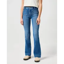 Wrangler Bootcut-Jeans "Flare", Damen, Gr. 31, Länge 30, blau (raven), Denim/Jeans, Obermaterial: 80% Baumwolle, 18% Polyester, 2% Elasthan, unifarben, ausgestellt lang, Jeans, im Retro-Design mit ausgestelltem Bein