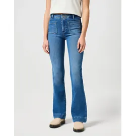 Wrangler Bootcut-Jeans "Flare", Damen, Gr. 31, Länge 30, blau (raven), Denim/Jeans, Obermaterial: 80% Baumwolle, 18% Polyester, 2% Elasthan, unifarben, ausgestellt lang, Jeans, im Retro-Design mit ausgestelltem Bein