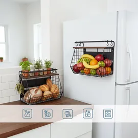 Relaxdays Obstkorb Wandregal magnetisch 2er Set 30 x 35,5 x 21 cm schwarz