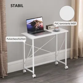 Homcom Schreibtisch Computertisch mit Rollen Faltbar Bürotisch mit Stahlgestell - Weiß