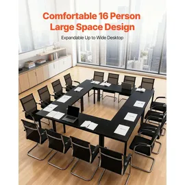 Vevor Konferenztisch Besprechungstisch für 16 Personen 6-tlg. 140 x 60 cm (pro) rechteckiger Kombinationsschreibtisch Meetingtisch Mehrzwecktisch Pausentisch mit Metallbeinen für Büro Konferenzraum