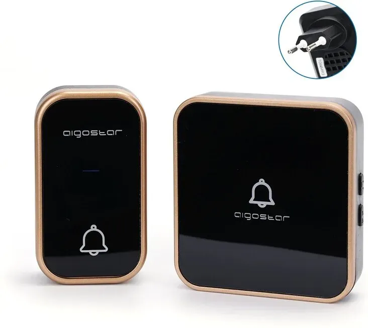 Aigostar Selbstversorgende AC Funkklingel / IP44 Schwarz+Gold