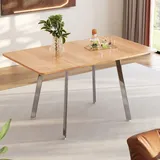 Flieks Rechteckiger Esstisch Küchentisch mit Metallbeinen, Klassisches Esszimmertisch Schreibtisch Arbeitstisch Bürotisch, Naturbelassen - Naturbelassen
