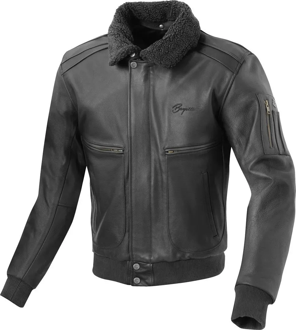 Bogotto Aviator Motorrad Lederjacke, schwarz, Größe 48 für Männer