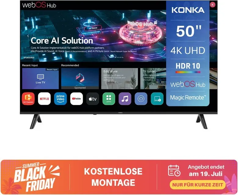Konka DLED 50 Zoll (126 cm) Smart-TV - 4K Ultra HD, webOS Hub, HDR10, MEMC, Magic Remote inklusive, AirPlay & Google Cast, WLAN, Bluetooth, HDMI eARC, ThinQ AI - UDG50HK684ANTS