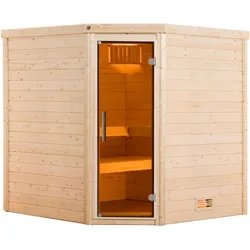 Sauna WEKA "Massivholzsauna TURKU 2", beige (natur), Saunaofen, externe Steuerung, 9 kW, Saunen, Blockbohlen, moderne Ganzglastür