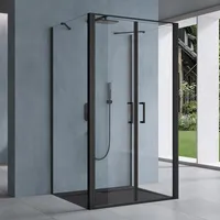 doporro Duschkabine U-Form mit Drehtür 90 x 75 cm schwarz Klarglas Duschwanne