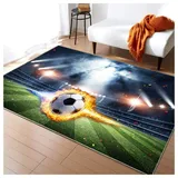 HAZARA Fußballplatz Spielteppich, Eisfeuer Fußball Bedruckt Großflächige Teppiche Sport rutschfest Spielteppich 3D Fußball Mit Flammen Bedruckten Teppichen Für Schlafzimmer(E,180x280cm/6x9ft)