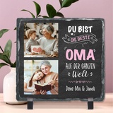 Geschenke.de Schiefertafel mit Spruch Du bist die Beste Oma. zum Aufstellen, Personalisiertes Geschenk für Großeltern mit 2 Fotos von den Enkelkindern und ihren Namen, Geschenkidee zum Geburtstag