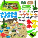 Magic Sand, Spielsand für Drinnen, Zaubersand Set mit 990g Knetsand und 43pcs Zubehör, Dinosaurier Mmagischer Sand, Sandspielzeug ab 3 Jahre Kinder Geburtstag Weihnachten Geschenk Sandspiel Set