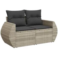 vidaXL Gartensofa mit Kissen 2-Sitzer Hellgrau Poly Rattan