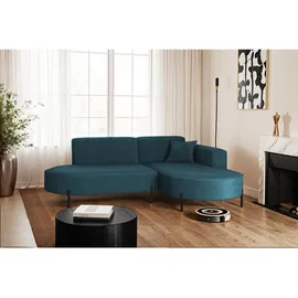 kaiser möbel Ecksofa, Sofa L-Form Designer Modena Rein stoff Noel Blau, Rechts - Blau