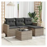 vidaXL 5-tlg. Garten-Sofagarnitur mit Kissen Grau Poly Rattan