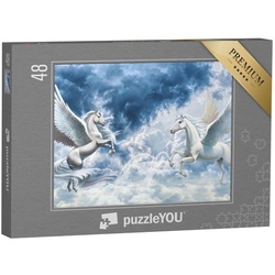 puzzleYOU Puzzle 3D-Tapete: Engel, Pferde, Hintergrund, 48 Puzzleteile, puzzleYOU-Kollektionen Einhorn, Einhörner, Tiere aus Fantasy & Urzeit