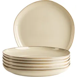 Speiseteller MÄSER "Cordelia, Teller-Set aus Steinzeug", beige, H:1,00cm Ø:27,00cm, Steinzeug, Speiseteller, Geschirr-Set