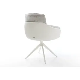 DeLife Polsterstuhl Luan-Flex, mit Armlehnen Kreuzgestell breit Weiß Materialmix Echtleder Weiß-Silbe grau|silberfarben 66 cm x 91 cm x 62 cm