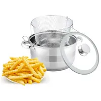 4BIG.fun Frittiertopf 6,5L Frittiertopf Edelstahl Glasdeckel Induktion, Edelstahl silberfarben