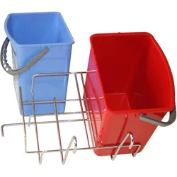CleanSV Reinigungswagen chrom 2 x 18 Liter Eimer, Presse, Deichsel, Ablage + 2 x  5 L- Eimer