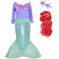 Lito Angels Prinzessin Arielle Meerjungfrau Kleid Kostüm Party Verkleidung mit Haar Perücke für Kinder Mädchen Größe 3-4 Jahre 104 (Tag-Nummer 100)